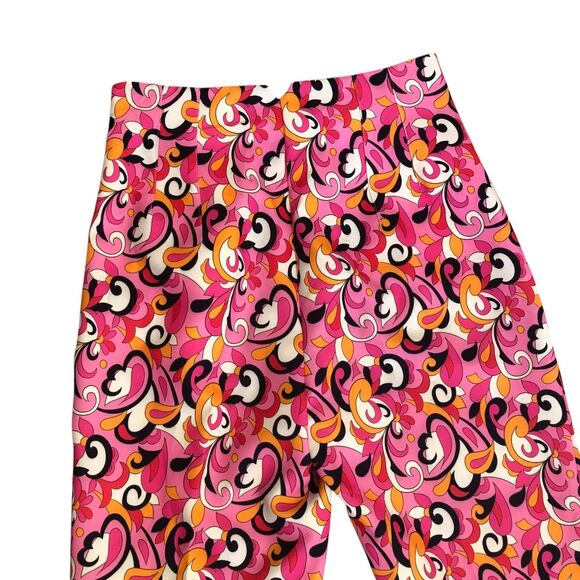 ZARA Pink Paisley High Waist Barbie Retro 60's Summer Trouser Pants Sz M - Picture 6 of 12